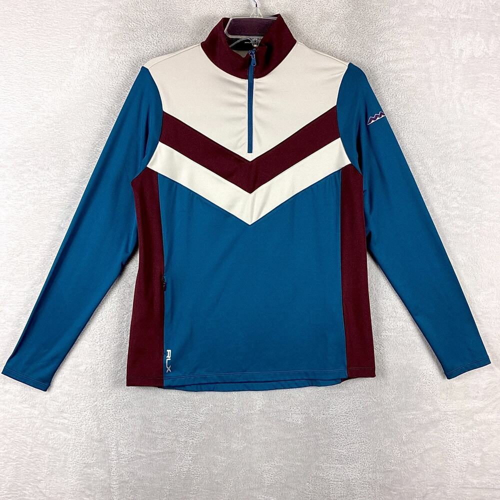 RLX Ralph Lauren Jacket Womens M Cricket 1/4 Zip Pullover Blue White Red Golf